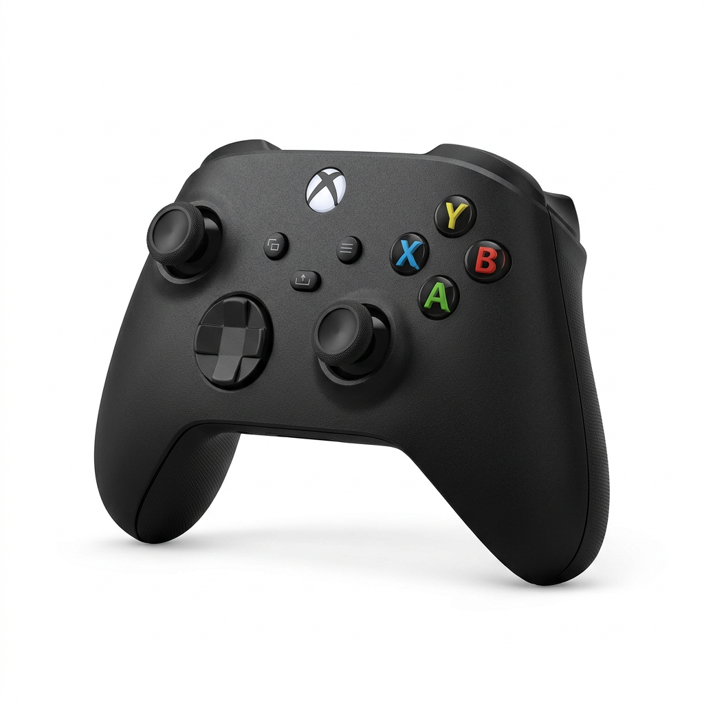 Black Xbox controller on a clean white background