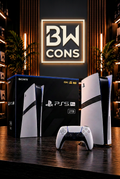 PS5 Pro with Nintendo-reference framed BW CONS logo
